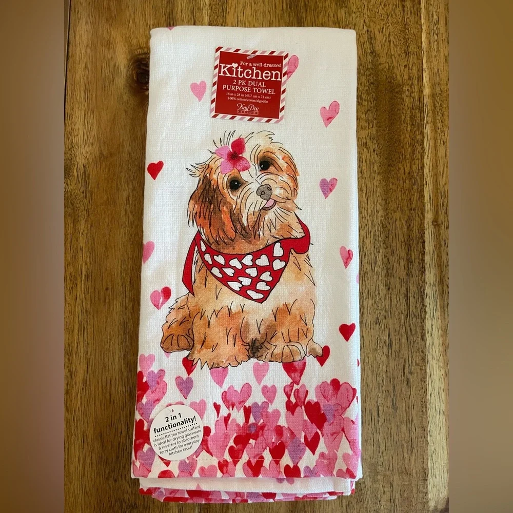 Cute Dog Kitchen Towel with Hearts